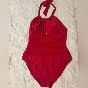 Kenneth Cole Halter Retro Style Red One Piece Swimsuit